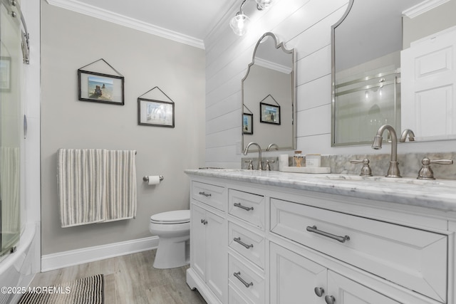 6 Kindling Way, Jackson, NJ 08527 - bathroom with crown molding, double vanity, and wood finished floors