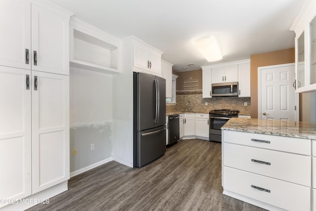 31 Strawberry Ln, Lakewood, NJ 08701 - kitchen featuring appliances with stainless steel finishes, white cabinetry, dark wood-style flooring, and tasteful backsplash