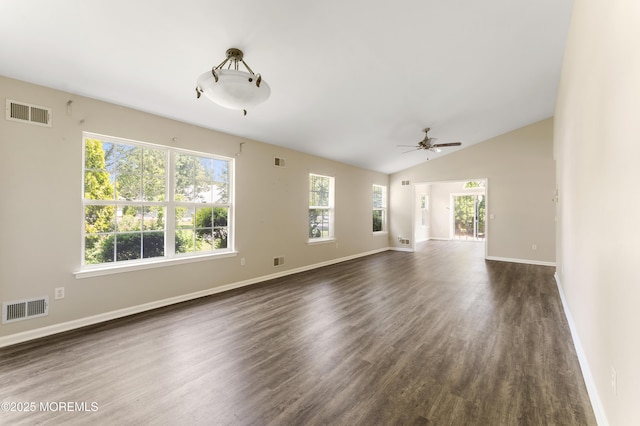 31 Strawberry Ln, Lakewood, NJ 08701 - unfurnished living room with a ceiling fan, dark wood-type flooring, and vaulted ceiling