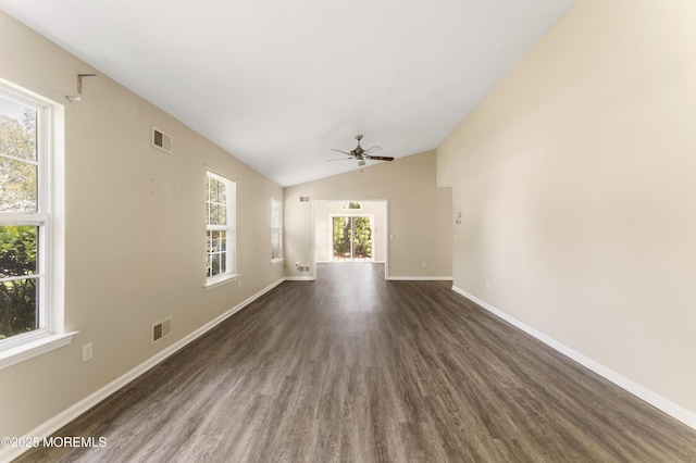 31 Strawberry Ln, Lakewood, NJ 08701 - unfurnished living room with ceiling fan, lofted ceiling, and dark wood-style flooring