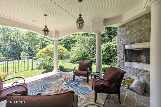 9 Withers Ln, Atlantic Highlands, NJ 07716 - view of patio / terrace featuring an outdoor stone fireplace