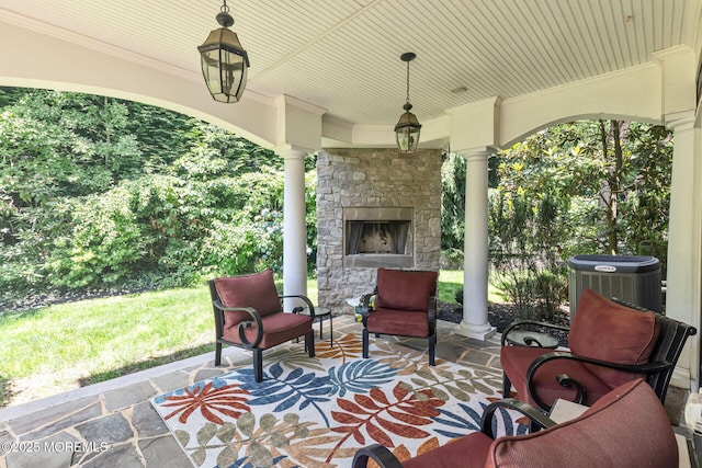 9 Withers Ln, Atlantic Highlands, NJ 07716 - view of patio featuring an outdoor stone fireplace