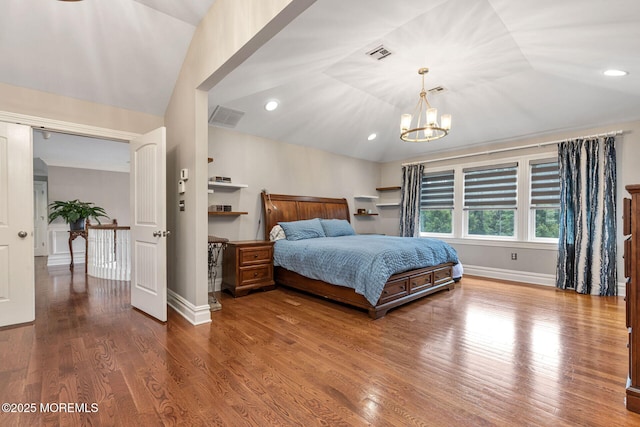 9 Withers Ln, Atlantic Highlands, NJ 07716 - bedroom with lofted ceiling, wood finished floors, a chandelier, and recessed lighting