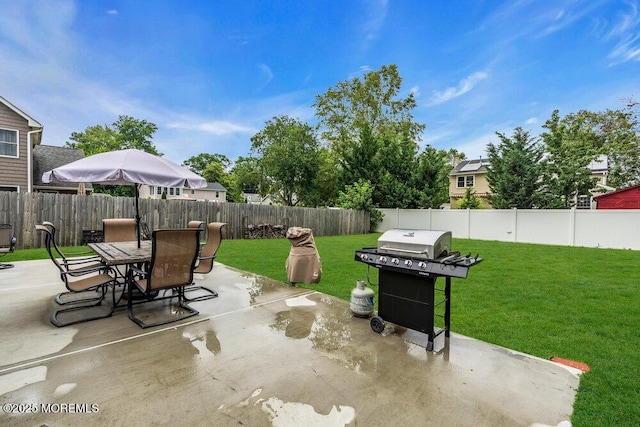 99 Roosevelt Cir E, Red Bank, NJ 07701 - fenced backyard with a grill, a patio, and outdoor dining space