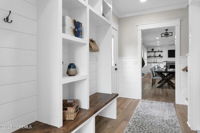 515 Atlantic Ave, Middletown, NJ 07748 - mudroom with wood finished floors, a wainscoted wall, and recessed lighting