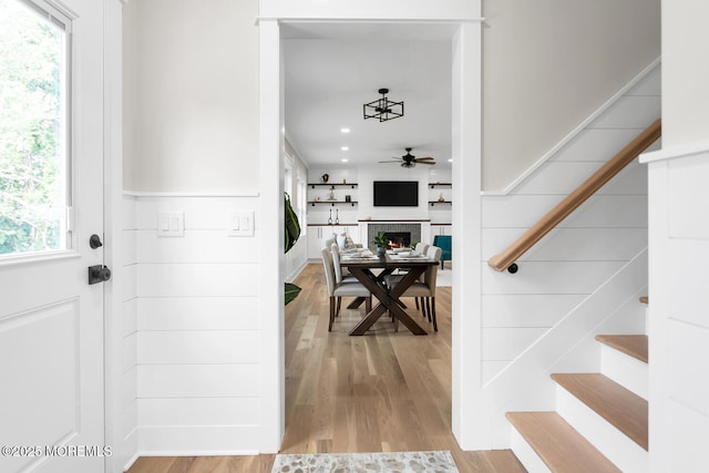 515 Atlantic Ave, Middletown, NJ 07748 - entryway with ceiling fan, wood finished floors, plenty of natural light, a tile fireplace, and recessed lighting
