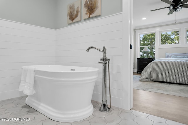 515 Atlantic Ave, Middletown, NJ 07748 - bathroom featuring a freestanding tub, a ceiling fan, and connected bathroom
