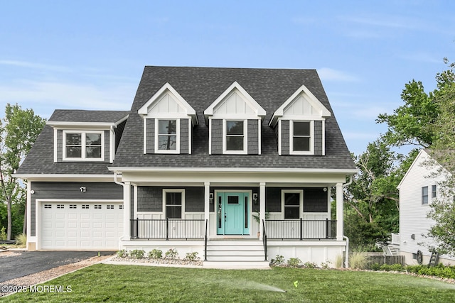515 Atlantic Ave, Middletown, NJ 07748 - view of front facade featuring driveway, roof with shingles, a porch, a front yard, and a garage