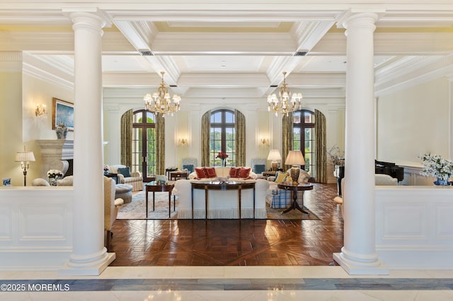 318 Rte 537, Colts Neck, NJ 07722 - common area with ornamental molding, beamed ceiling, and coffered ceiling
