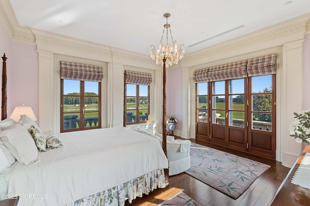 318 Rte 537, Colts Neck, NJ 07722 - bedroom with ornamental molding, dark wood-style floors, and a chandelier
