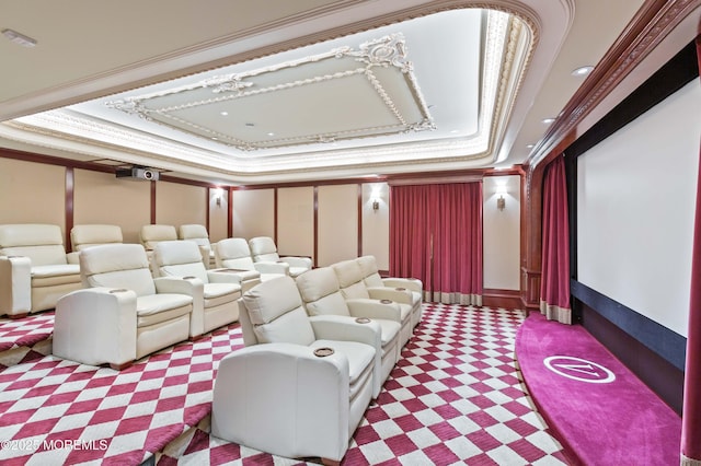 318 Rte 537, Colts Neck, NJ 07722 - cinema room featuring ornamental molding, a raised ceiling, and tile patterned floors