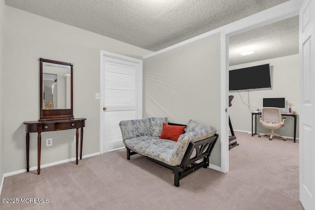 4511 Birchwood Ct, North Brunswick, NJ 08902 - living area featuring a textured ceiling, carpet floors, and a desk