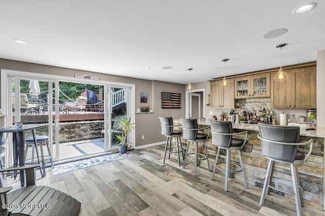156 Magnolia Ln, Middletown, NJ 07748 - indoor wet bar featuring light wood finished floors, pendant lighting, and recessed lighting