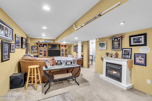 156 Magnolia Ln, Middletown, NJ 07748 - carpeted living room featuring recessed lighting and a glass covered fireplace