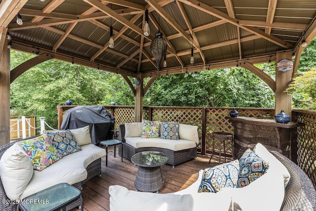 156 Magnolia Ln, Middletown, NJ 07748 - wooden terrace with an outdoor hangout area, a gazebo, and a grill