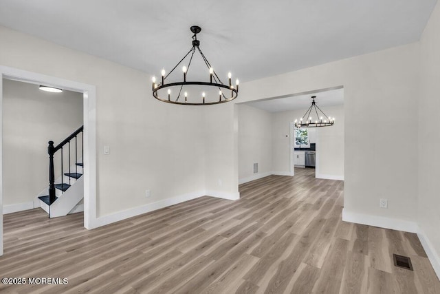 420 Philadelphia Ave, Egg Harbor City, NJ 08215 - empty room with a chandelier, wood finished floors, and stairs