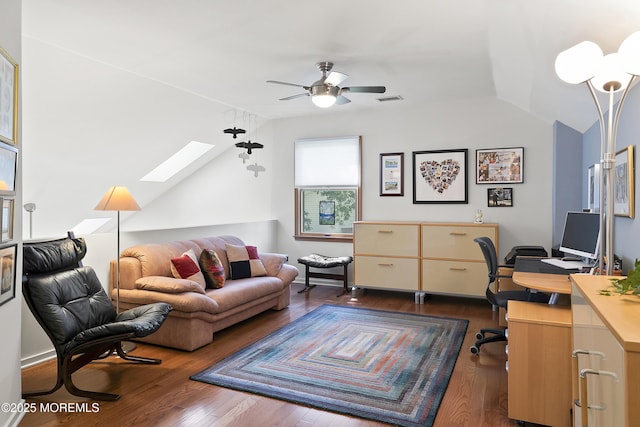 1714 Buttonwood Ave, Toms River, NJ 08755 - home office featuring vaulted ceiling, a skylight, wood finished floors, and a ceiling fan