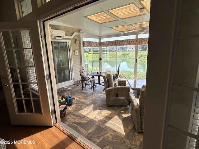 7 Fontaine Ct, Manchester, NJ 08759 - sunroom / solarium featuring a wall mounted air conditioner and wooden walls