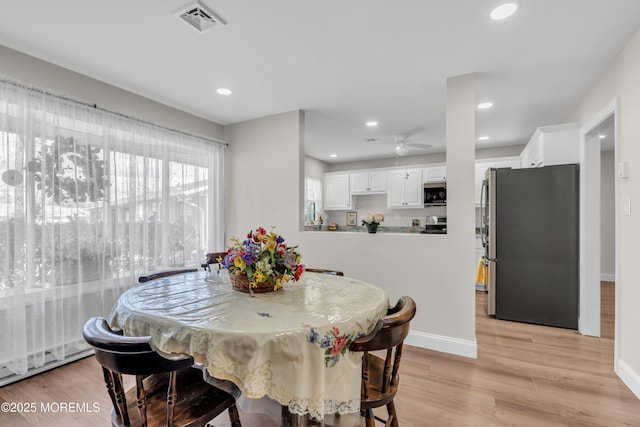 66B Buckingham Dr, Manchester, NJ 08759 - dining room featuring a ceiling fan, recessed lighting, light wood finished floors, and baseboard heating