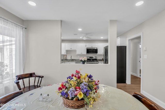 66B Buckingham Dr, Manchester, NJ 08759 - dining room featuring recessed lighting, wood finished floors, and ceiling fan