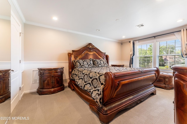 26 N Boston Rd, Jackson, NJ 08527 - bedroom with light colored carpet, ornamental molding, recessed lighting, and a wainscoted wall