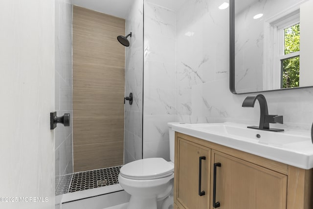 74 Brand Rd, Toms River, NJ 08753 - bathroom with tile walls, vanity, and a tile shower