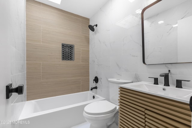 74 Brand Rd, Toms River, NJ 08753 - bathroom featuring tile walls, vanity, and washtub / shower combination
