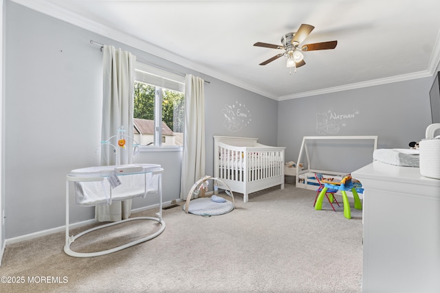 48 Carmel Ct, Old Bridge, NJ 08857 - carpeted bedroom featuring ornamental molding, a nursery area, and ceiling fan