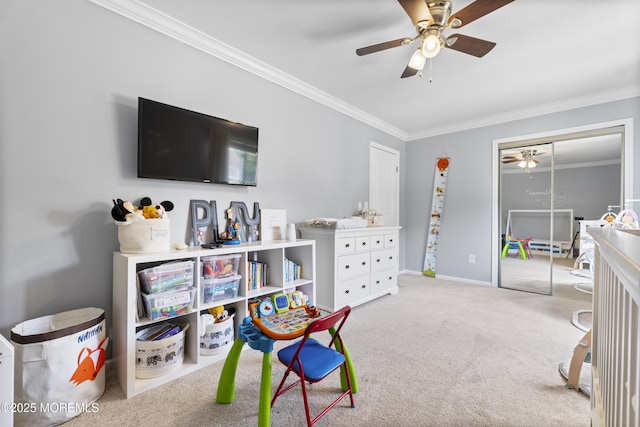 48 Carmel Ct, Old Bridge, NJ 08857 - bedroom featuring crown molding, carpet, and a ceiling fan