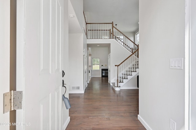 2 Muirwood Ct, Jackson, NJ 08527 - entrance foyer with stairway, wood finished floors, and a towering ceiling