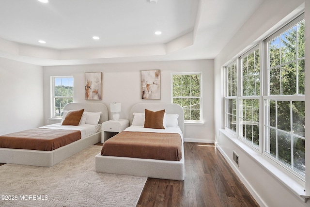 2 Muirwood Ct, Jackson, NJ 08527 - bedroom with dark wood-style flooring, a tray ceiling, and recessed lighting