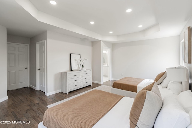 2 Muirwood Ct, Jackson, NJ 08527 - bedroom featuring a tray ceiling, dark wood-style flooring, recessed lighting, and ensuite bath