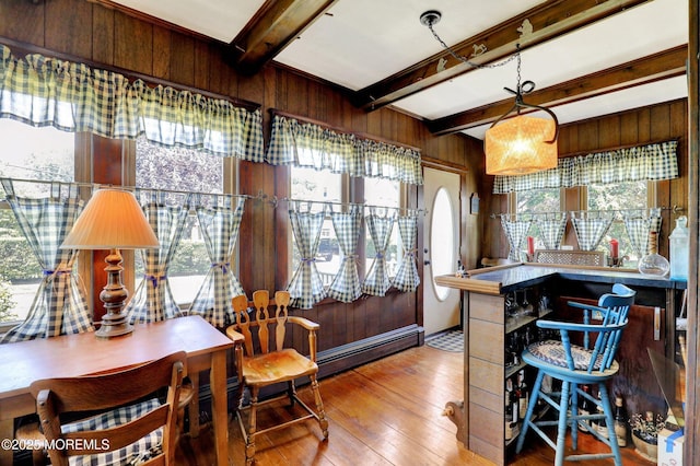 18 Holly St, Rumson, NJ 07760 - bar with beamed ceiling, wood walls, and wood-type flooring