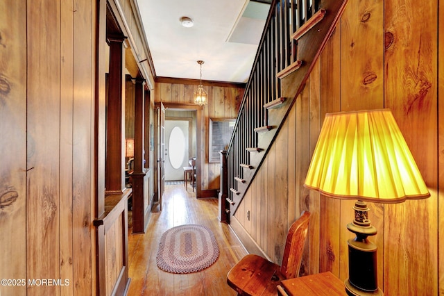 18 Holly St, Rumson, NJ 07760 - foyer entrance with stairway, wood finished floors, and wood walls