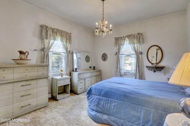 18 Holly St, Rumson, NJ 07760 - bedroom with multiple windows, ornamental molding, a chandelier, and light carpet