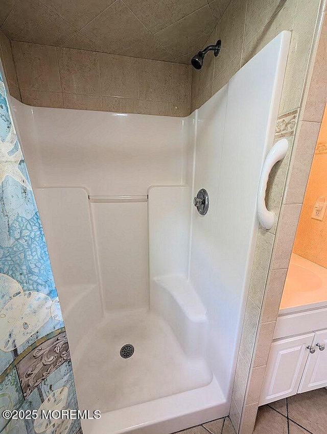 215 Harbor Dr, Lavallette, NJ 08735 - full bath featuring a shower with shower curtain and vanity