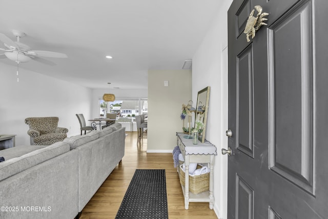 813 Tiller Dr, Forked River, NJ 08731 - living area featuring recessed lighting, light wood-style floors, and a ceiling fan