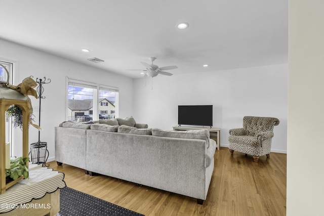 813 Tiller Dr, Forked River, NJ 08731 - living room featuring ceiling fan, wood finished floors, and recessed lighting