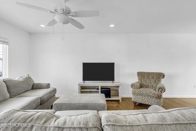 813 Tiller Dr, Forked River, NJ 08731 - living room featuring wood finished floors, a ceiling fan, and recessed lighting