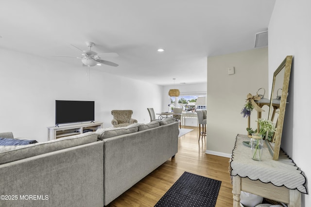 813 Tiller Dr, Forked River, NJ 08731 - living area featuring light wood finished floors, a ceiling fan, and recessed lighting