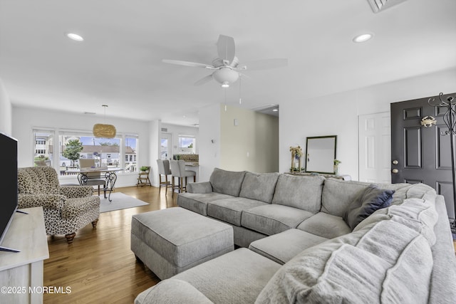 813 Tiller Dr, Forked River, NJ 08731 - living area featuring dark wood-type flooring, ceiling fan, and recessed lighting