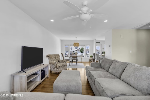 813 Tiller Dr, Forked River, NJ 08731 - living area featuring dark wood-type flooring, recessed lighting, and ceiling fan