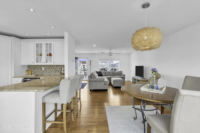 813 Tiller Dr, Forked River, NJ 08731 - dining space featuring wood finished floors, recessed lighting, and a ceiling fan