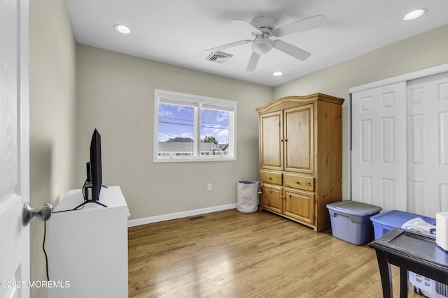 813 Tiller Dr, Forked River, NJ 08731 - bedroom featuring light wood finished floors, a closet, ceiling fan, and recessed lighting