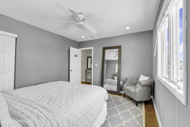 813 Tiller Dr, Forked River, NJ 08731 - bedroom with dark wood-style flooring, recessed lighting, and a ceiling fan