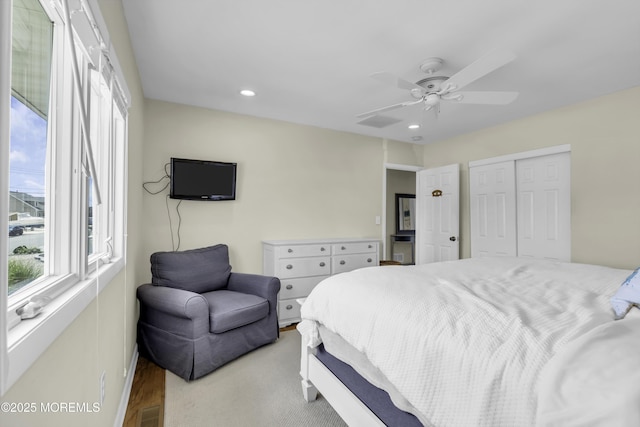 813 Tiller Dr, Forked River, NJ 08731 - bedroom with a closet, recessed lighting, ceiling fan, and wood finished floors