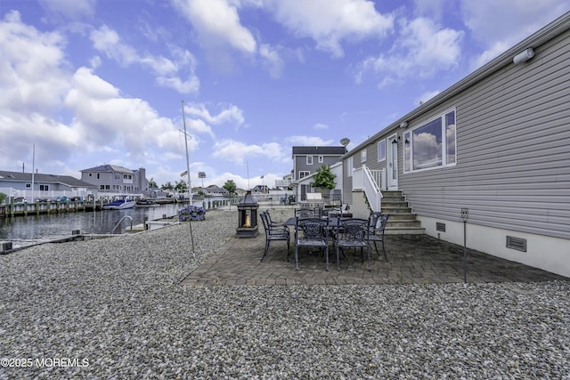 813 Tiller Dr, Forked River, NJ 08731 - view of yard with a water view, entry steps, a patio, and a residential view