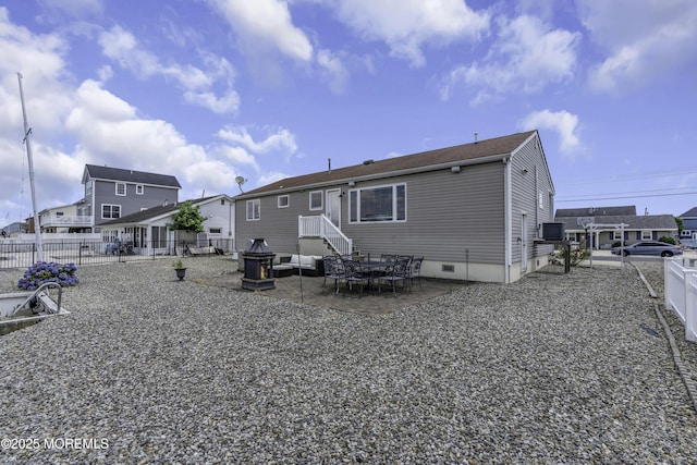 813 Tiller Dr, Forked River, NJ 08731 - rear view of property featuring a residential view, a fenced backyard, a patio area, and crawl space