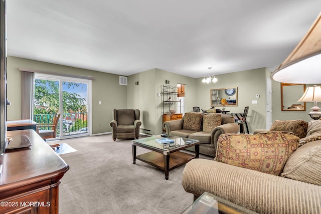 65 Cedar Ave Unit C16, Long Branch, NJ 07740 - living area with a chandelier, light colored carpet, and a baseboard heating unit