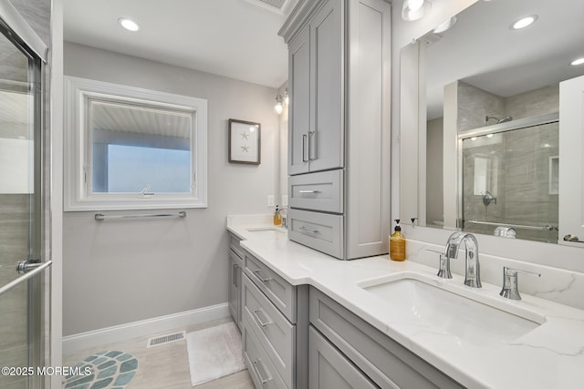 209 E 20th St, Long Beach Twp, NJ 08008 - full bath featuring double vanity, a shower with door, and recessed lighting